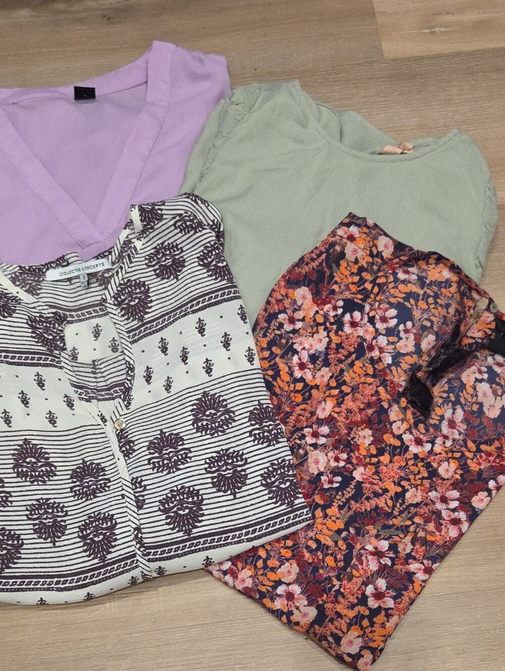 SHEIN Lavender, Sage, Navy & Cream Floral Patterned Women Tops Set